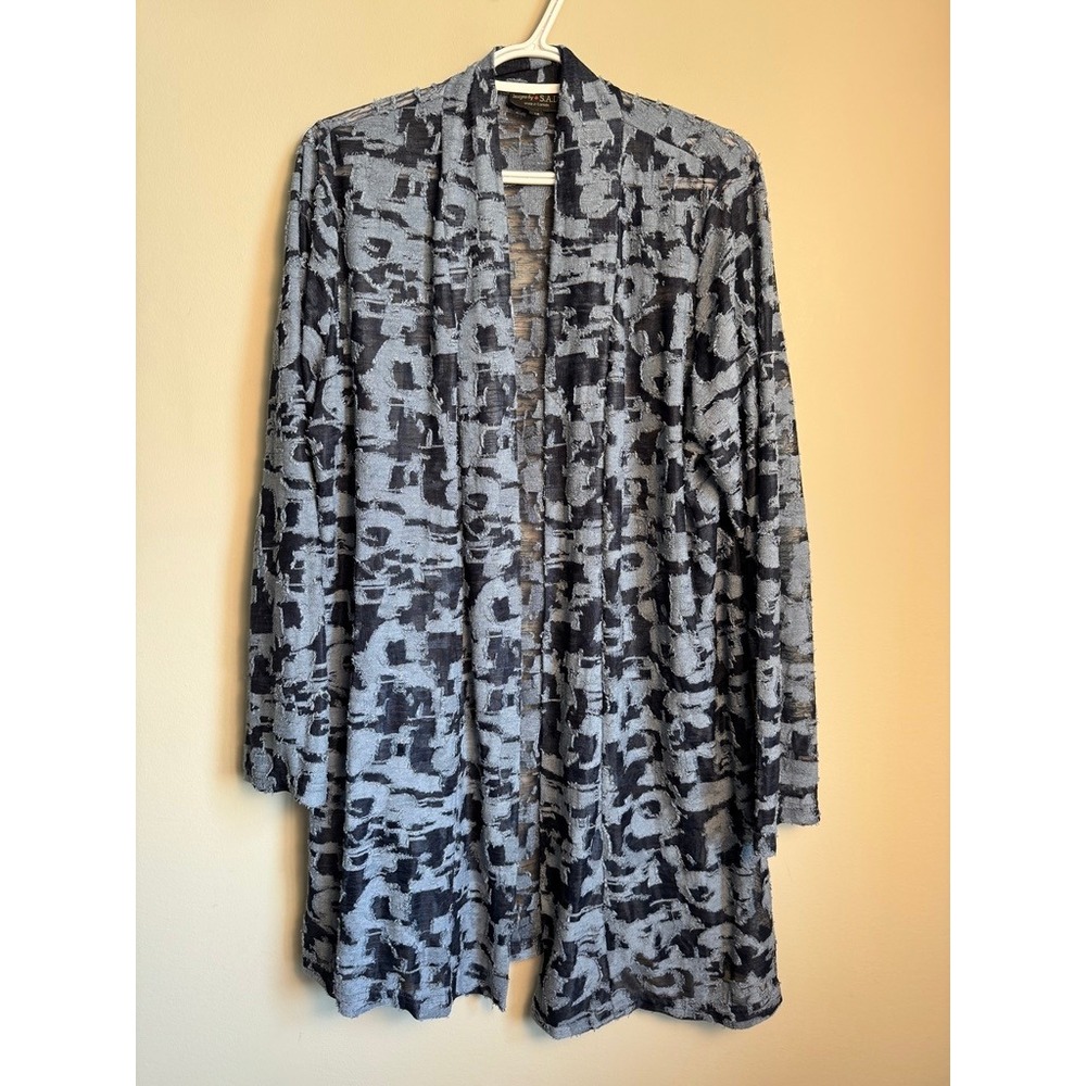 Designs by S.A.D. Sheer Abstract Burnout Cardigan 18 Gray Back Artsy Lagenlook